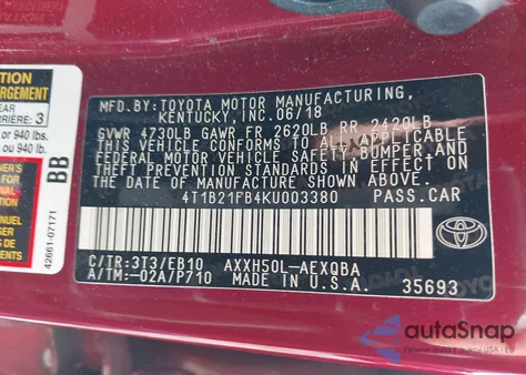 2019 Toyota Avalon Hybrid Xse из США, поврежденный, VIN 4T1B21FB4KU003380